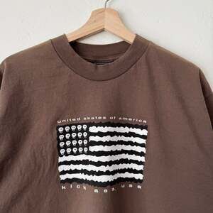 Vintage 90s Kick Ass Skateboards Graphic Tee, Brown Skater Shirt, Size L